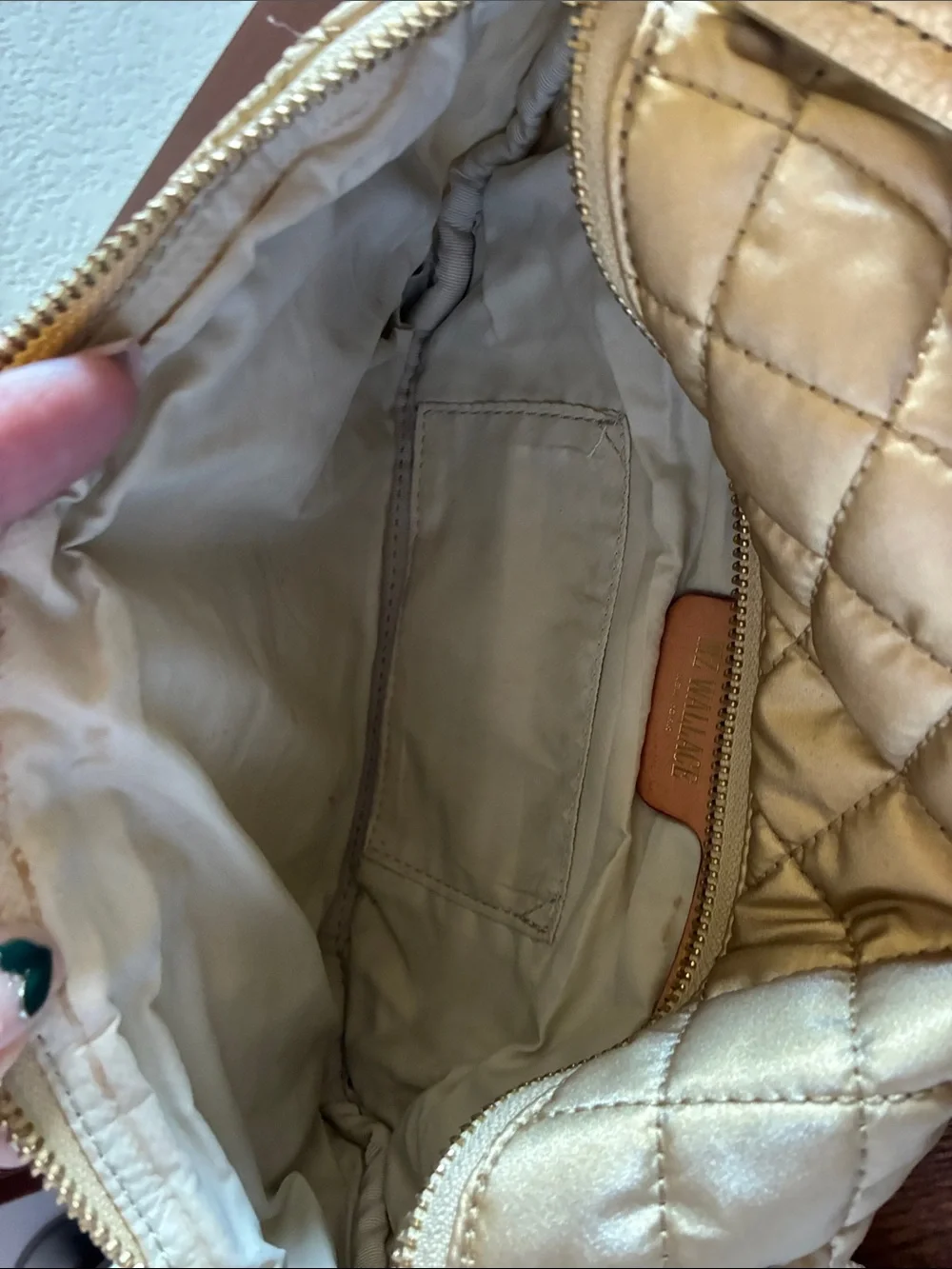MZ Wallace Metallic Gold Quilted Crossbody Sling Bag - Picture 10 of 12